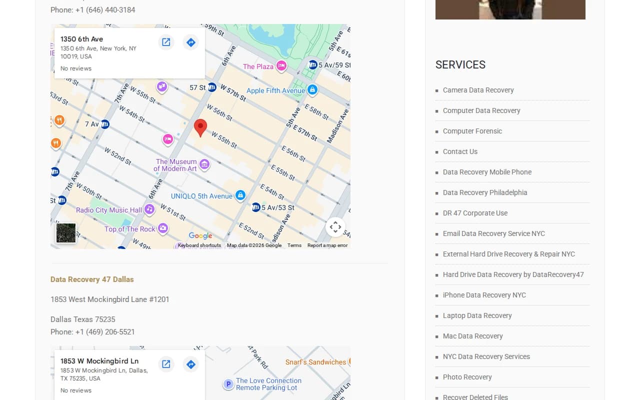 Screenshot: Data Recovery 47 (Dallas listing)