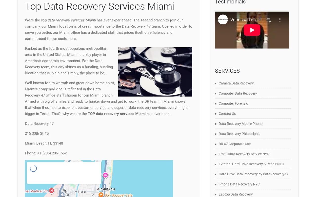 Screenshot: Data Recovery 47 (Miami landing page)