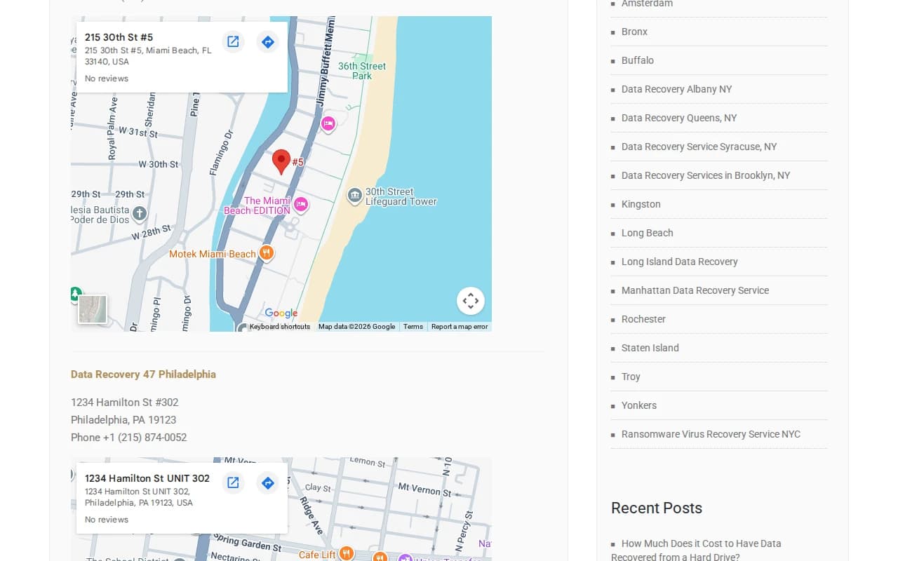 Screenshot: Data Recovery 47 (Philadelphia listing)