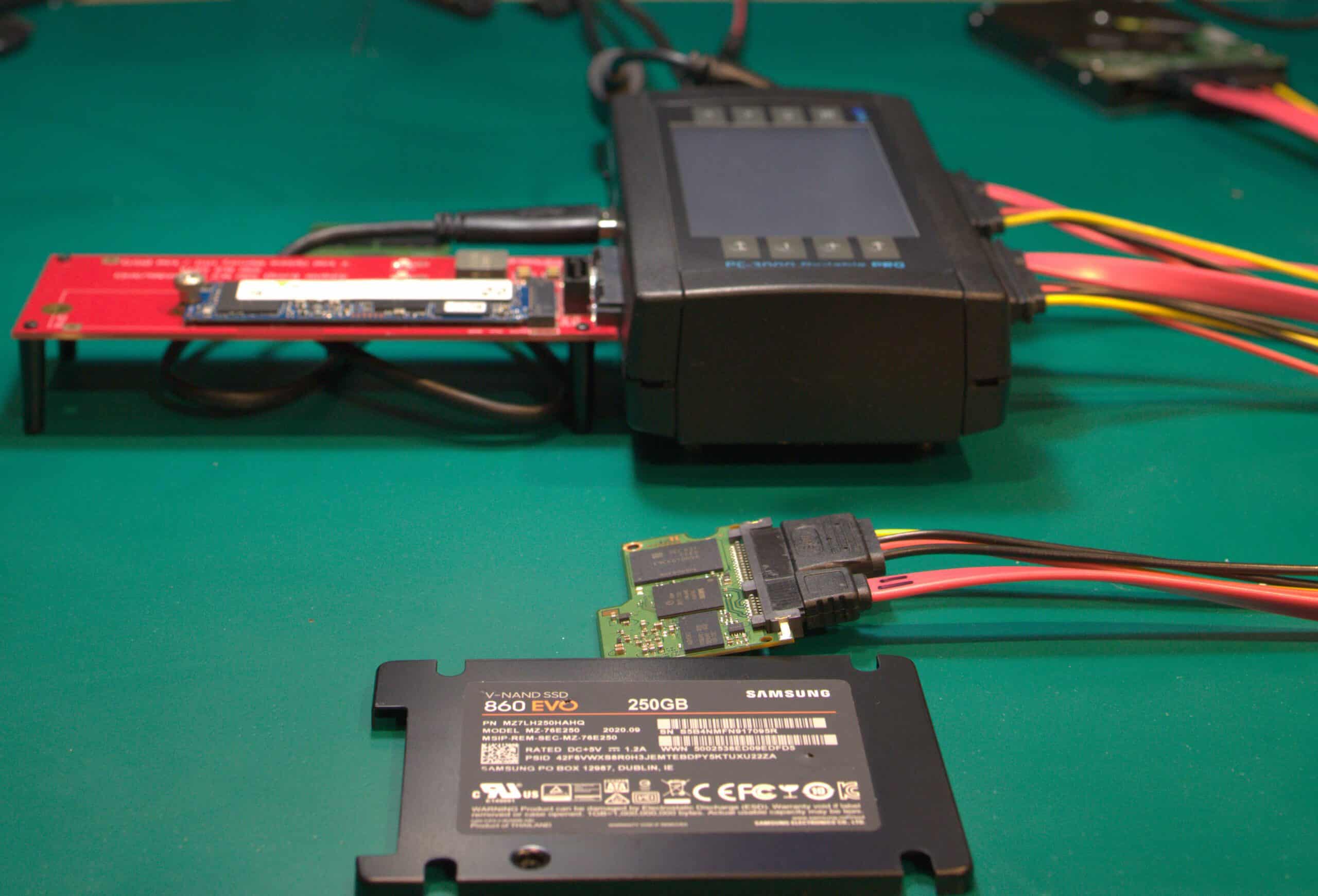 Technician repairing a storage device