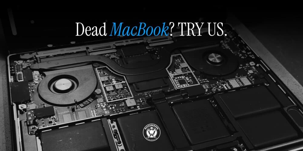 MacBook logic board repair with microsoldering tools at Rossmann Repair Group